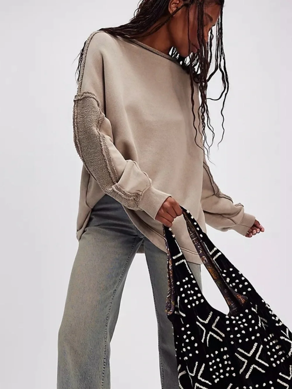 Free People Black and White Shoulder Bag with Decorative Studs